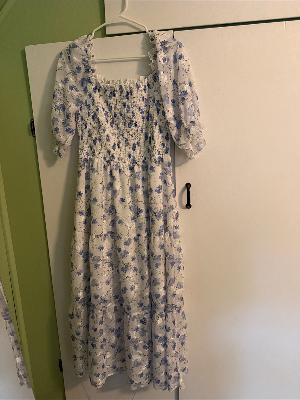 Smocked Puff-Sleeve Maxi Dress - Blue Floral